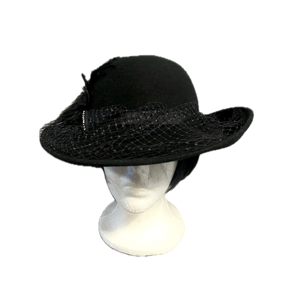 Michael Howard Black Vintage Style Elegant Wool Hat